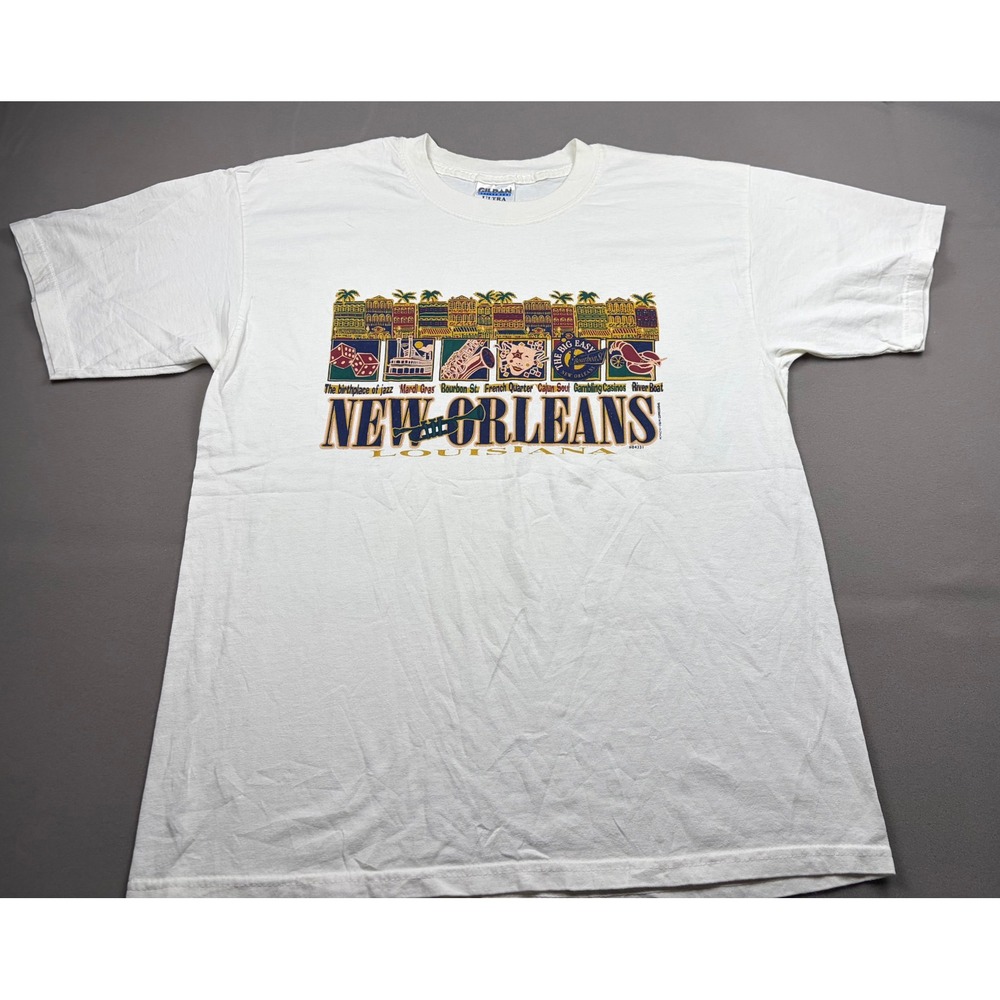 Gildan New Orleans Louisiana Souvenir T-Shirt Mens Large White Graphic Tee